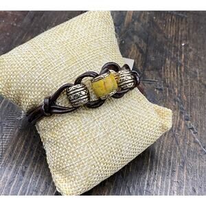 Barse Knotted Toggle Bracelet- Bumblebee Jasper- Leather- BZ- NWT